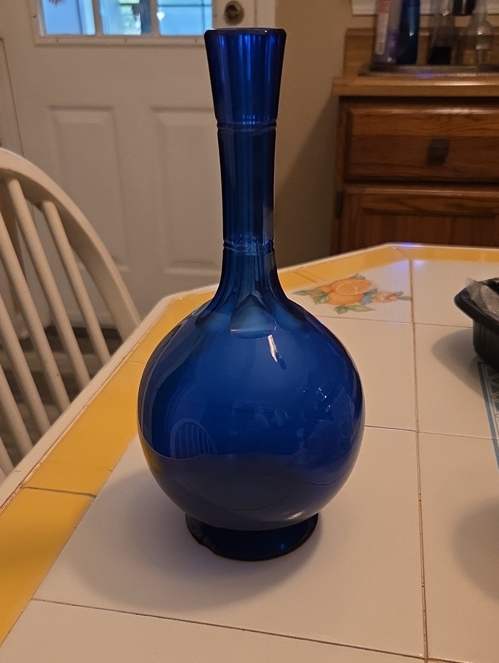 Blue Decorative Glass Bottle Vase - Home Accents. Has One Small Chip At Bottom